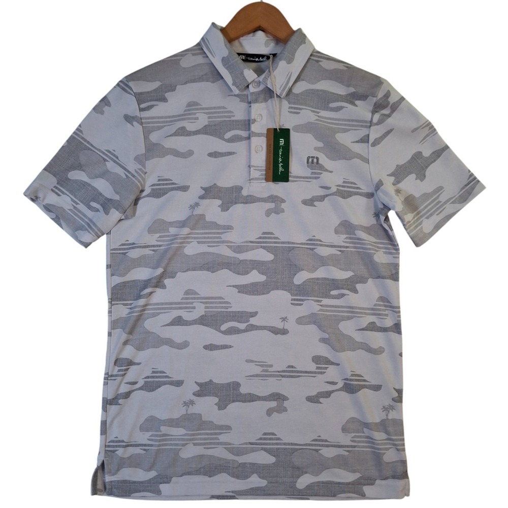 Travis Mathew Beachside Stealth Polo Shirt Men's S Gray Camo Golf Eco Collection